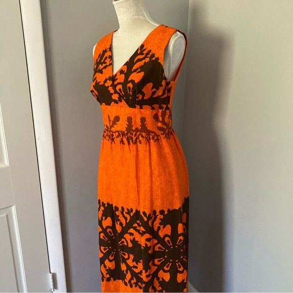 Vintage 70s Hawaiian dress BG’s fashions maxi bold orange floral print Small - Picture 2 of 16